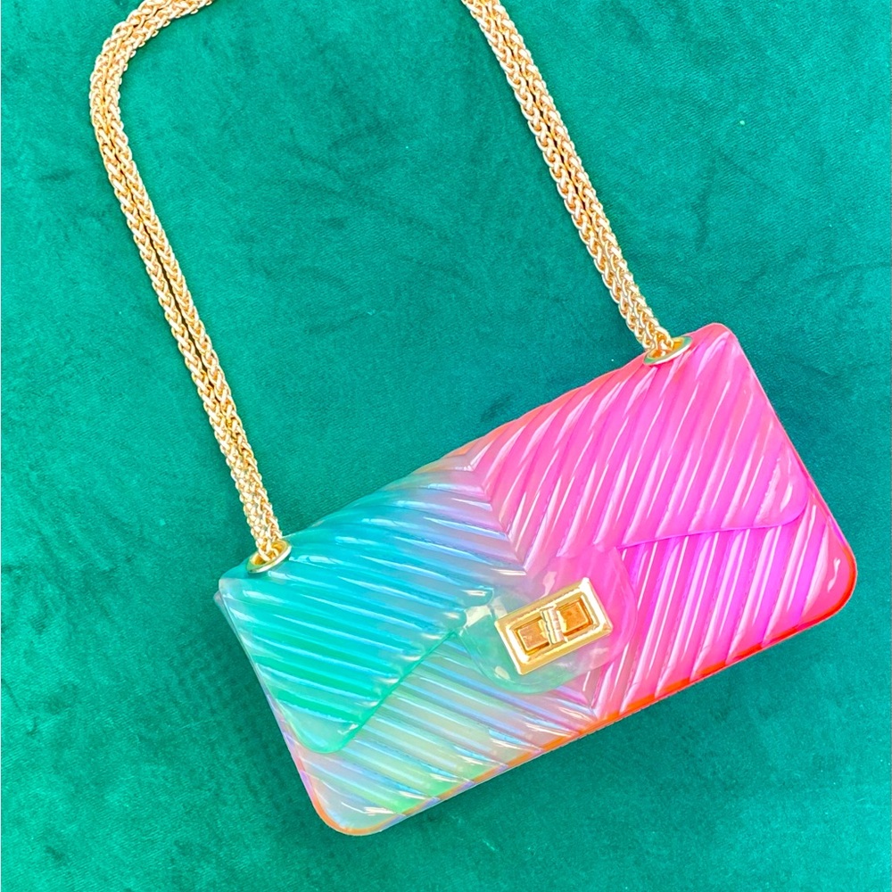 Jelly Watermelon Purse with Gold Chain Straps